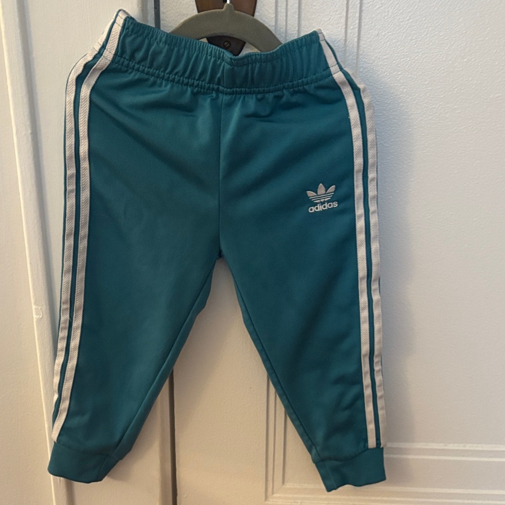 Adidas Kids Jacket and pants warm-up suit in Teal with White Stripes size 2T - Picture 6 of 7
